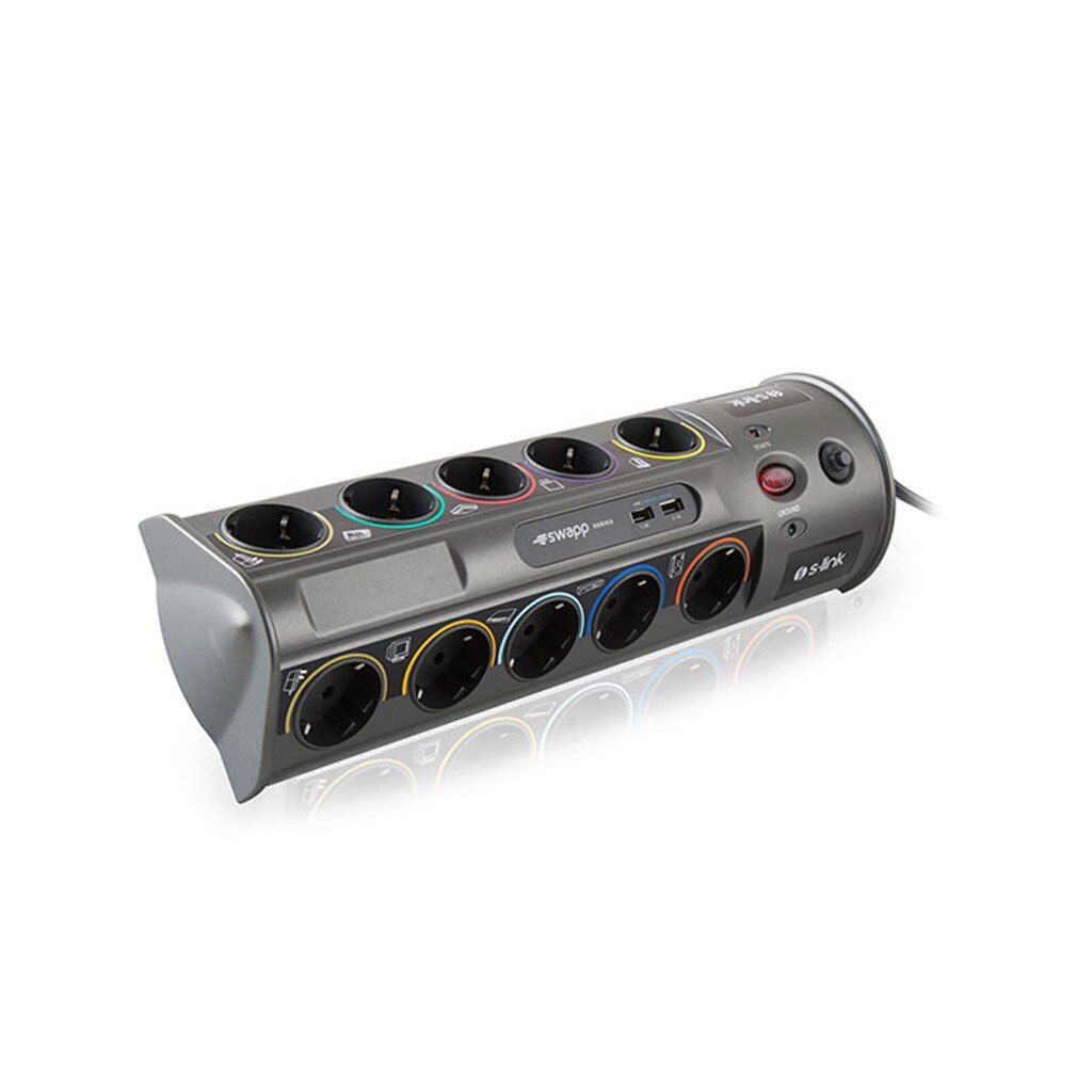 S-link Swapp SP10AF_USB 3.1A 1.5mm2 10'lu Akım Korumalı Priz 1.8 Metre Gri